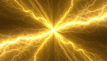 中央から放射する黄金の稲妻. Golden Lightning Radiating from the Center. AI generated.
