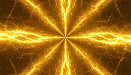 中央から放射する黄金の稲妻. Golden Lightning Radiating from the Center. AI generated.