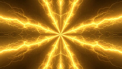 中央から放射する黄金の稲妻. Golden Lightning Radiating from the Center. AI generated.
