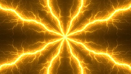 中央から放射する黄金の稲妻. Golden Lightning Radiating from the Center. AI generated.
