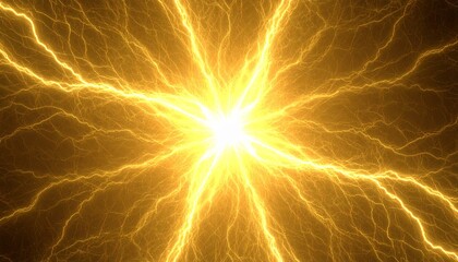 中央から放射する黄金の稲妻. Golden Lightning Radiating from the Center. AI generated.
