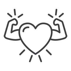 Strong and healthy heart linear icon isolated on transparent background. Cardio health, sport, fitness, wellness, and medical care symbol. Editable stroke.
