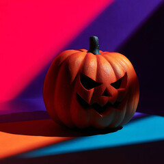 Jack o lantern composition with colored gels dramatic shadows theatrical Halloween advertising style 