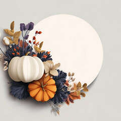 Halloween greeting card layout blank space for text ornamental pumpkins and foliage 