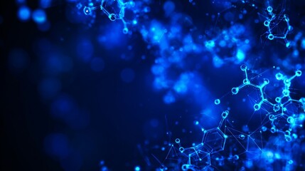 Futuristic blue molecular structure on dark background illustrating advanced science and innovation