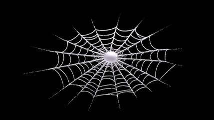 Ethereal spider web illustration in white on black background captured from an artistic top view at a 45-degree angle showcasing intricate detail