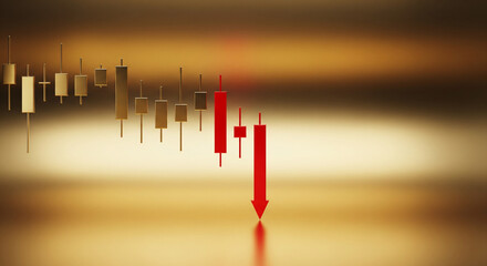 Downward stock trend with red candle and arrow indicating market decline
