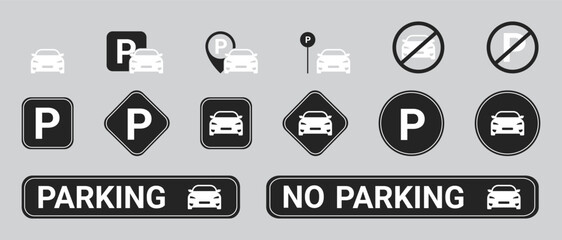 Parking & Car Icon Set – Vector Traffic & Road Signs
