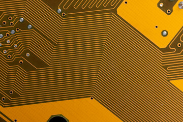 circuit board with contacts and solders with an electronic close up, an electronic board with electrical components for connecting various electronic devices into one system