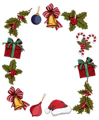 Hand-Drawn Christmas Holiday Wreath Frame