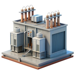3d electrical substation building isolated on transparent background