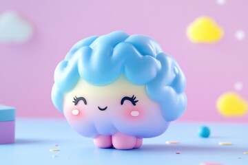 Cute Cartoon Cloud Character with Pastel Colors and Smiling Face