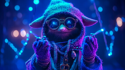 Enigmatic Furry Creature Knitted Purple