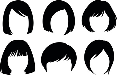Collection of diverse black bob hairstyles vector illustration on white background