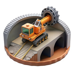 3d tunnel boring machine construction scene isolated on transparent background