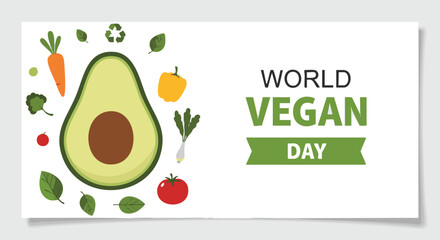 World Vegan Day Horizontal Banner &mdash; Flat Fresh Vegetable Design