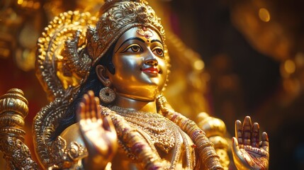 Obraz premium Golden Statue of Hindu Deity with Intricate Details and Decor