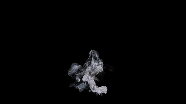 Realistic smoke rising on a black background. Steam or smoke in the center. A smoke cloud.