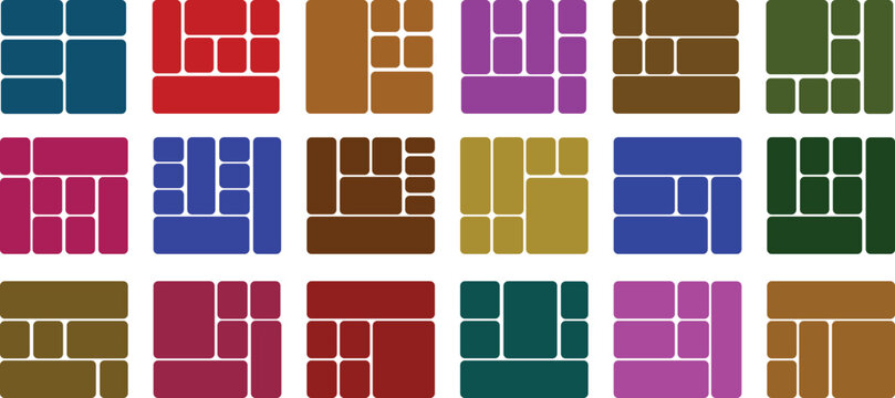 Rounded corner bento grid layout templates A collection of versatile bento grid templates featuring soft, rounded corners for modern and clean graphic designs.