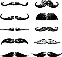 Hand drawn sketch doodle vector mustache collection. Type mustache doodle vector set.