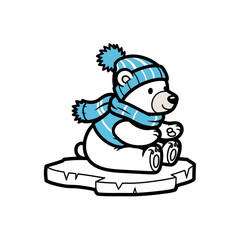 Vector Illustration of Polar Bear Mascot Sitting on Ice Floe