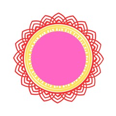 Elegant Rosette: An ornamental design, a rosette showcases intricate patterns in vibrant hues of pink, yellow, and red.