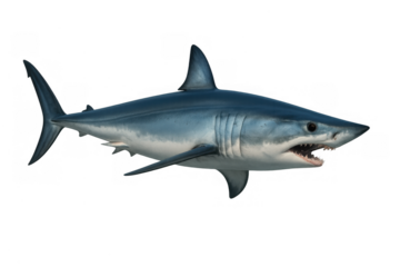 Shortfin mako shark swimming, marine predator, powerful hunter of the ocean, transparent background
