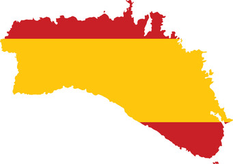 Silhouette of Menorca Island in colors of the Spain flag