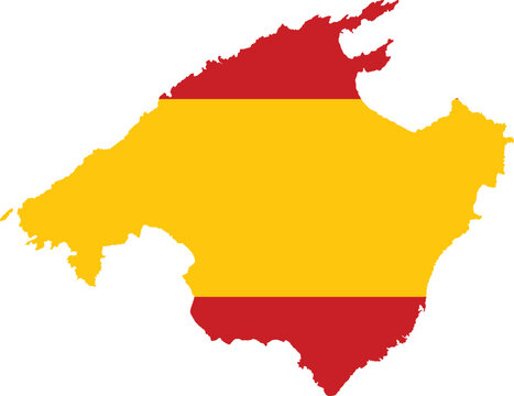 Silhouette of Mallorca Island in colors of the Spain flag