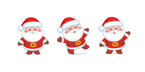 Perfect Set of Cute Santa Claus funny character in different poses. Kawaii Santa Claus in cartoon style for Merry Christmas holiday design. Editable isolated vector