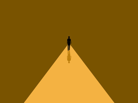 People are walking on a bright path.