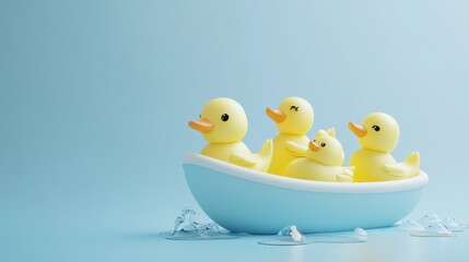 Adorable Yellow Rubber Ducks in a Light Blue Bathtub Setting