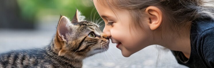Girl and Kitten Sharing a Sweet Moment of Connection Outdoors