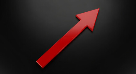 Dynamic red arrow pointing upwards against a stark black background symbolizing growth, success, and positive progress in business and finance