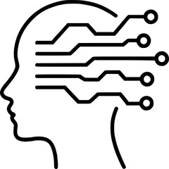 Artificial intelligence head icon, digital neural technology concept, machine learning human brain vector illustration