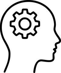 Artificial intelligence head with gear icon, human brain machine learning concept, AI technology vector illustration