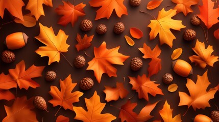 Hundreds of maple leaves cascading with acorns and dry twigs