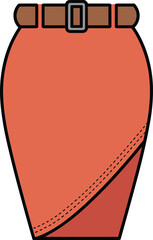 Vector illustration of layered wrap skirt with belt and stitching detail for fashion design, garment construction, clothing style, and apparel concept