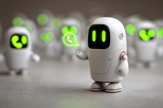 Cute robotics: ai robot messaging communication concept.
