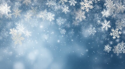 Fototapeta premium Beautiful Snowflakes Gently Falling on a Soft Blue Background Creating a Magical Winter Wonderland Scene of Peace and Serenity in Nature's Chill