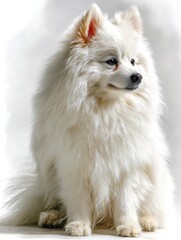 Fluffy white spitz on a white background