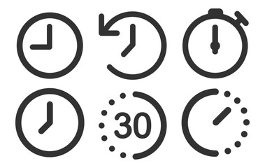 Clock and timer icons set on transparent background