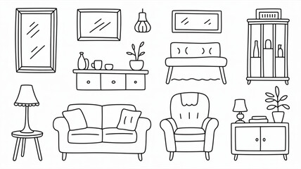Create inviting living space with this collection of hand-drawn furniture, perfect for designing cozy home interiors with a touch of personalized charm