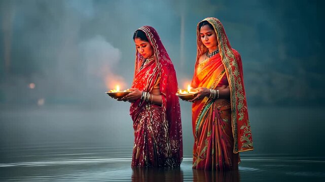 Women Performing Rituals with Diyas on Ananta Chaturdashi Evening