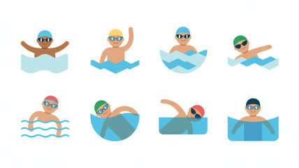 Joyful swimmers of diverse backgrounds embracing aquatic fun and fitness in vibrant pool scenes