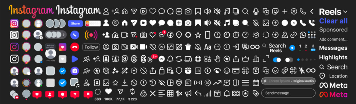 New Instagram icons set. Social media ui symbols. Interface app elements. UKRAINE, KYIV, 26 OCTOBER, 2025