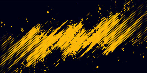Halftone yellow dots pattern and black gradient grunge texture background.