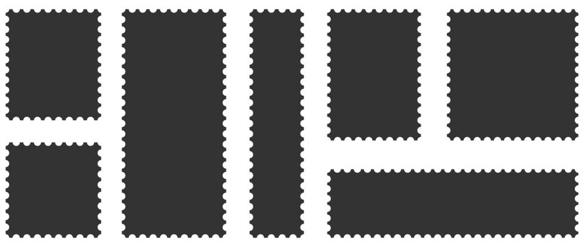 Set of blank rectangle and square Postage stamp frames. Postage stamp vector icons.Blank postage stamps borders vector set. Mockup postage stamps Postage stamp set, templates 