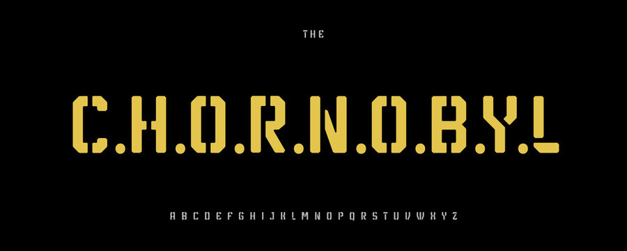 Stencil Graffiti Font, Modern Urban Alphabet, Street Fashion Type, Chornobyl Radiation Zone Lettering. Biohazard Toxic Hazard Typographic for Game Fashion Logo Headline Design. Vector Typeset
