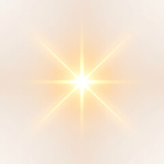 A star-shaped golden light flare emits soft radiant beams in four directions against a white background, creating a warm, bright,.